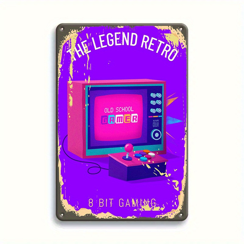 Retro Gaming Lounge - レトロ8ビットゲームのブリキ看板 - ヴィンテージ風オールドスクールゲームアート、頑丈な金属製の壁飾り、部屋、ラウンジ、オフィスに最適