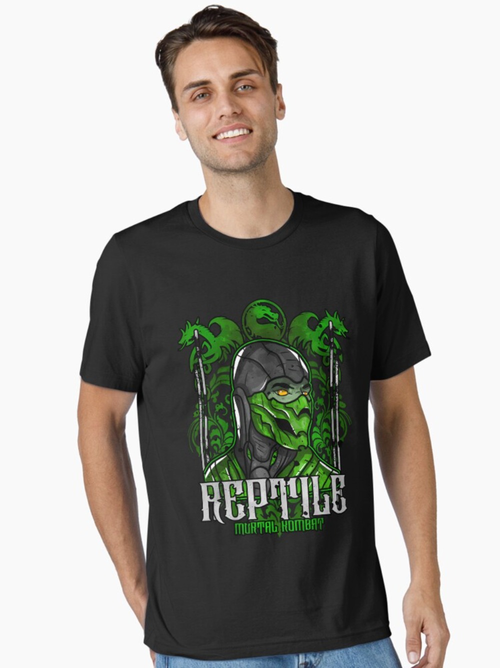 Retro Gaming Aesthetic - モータルコンバット レプタイル ポートレート プリント Tシャツ レトロ