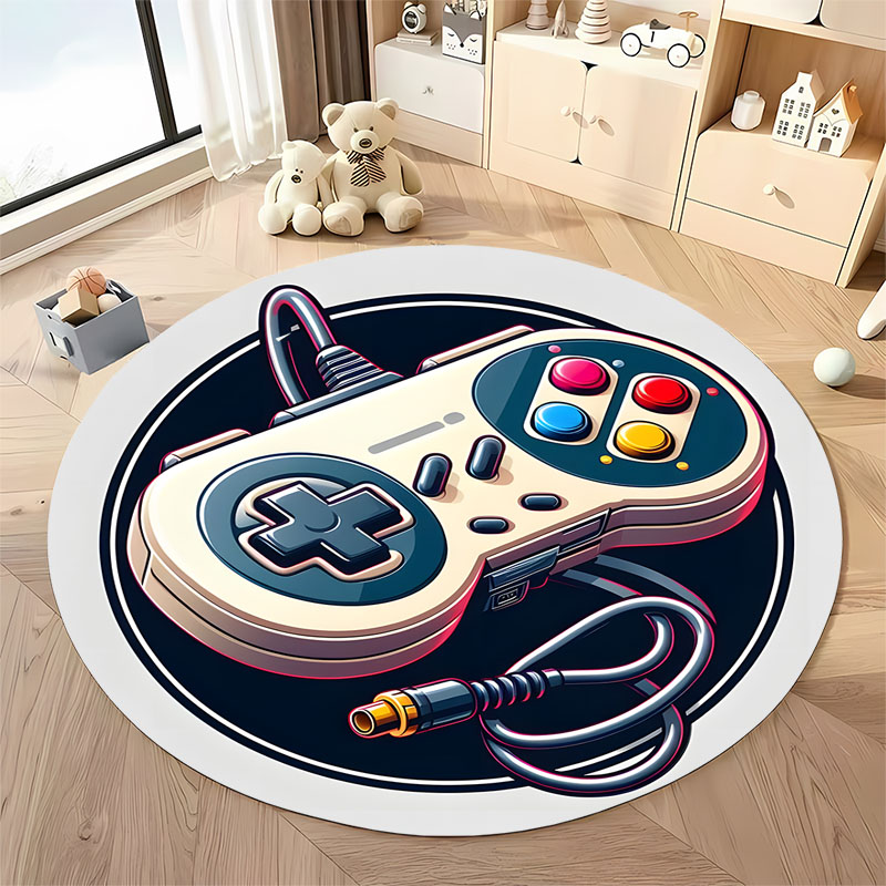 Retro Gaming Lounge - 送料無料！ レトロゲームコントローラーラグ、愛好家のためのラウンジ用ラウンドカーペット、自宅のソファや寝室用、ギフトにも最適
