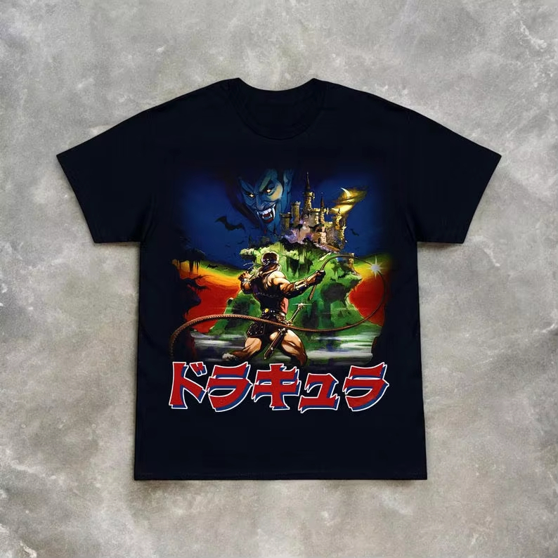 Retro Gaming Aesthetic - 悪魔城ドラキュラ NES コナミ 80 年代レトロ Tシャツパターン