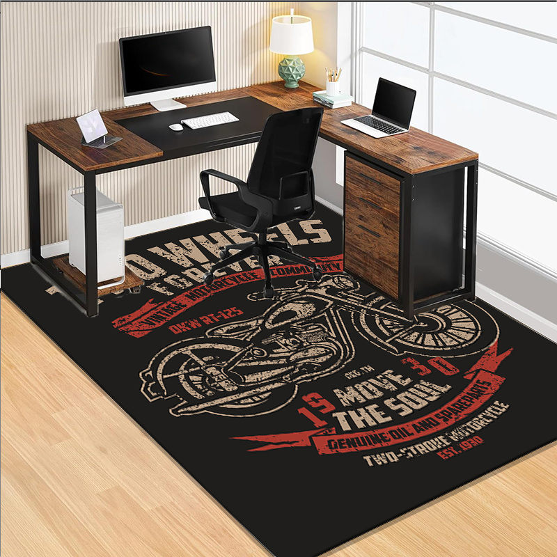Retro Gaming Desk Setup - バイクをテーマにしたデスクマット、ゲーミングセットアップ用、レトロなバイクデザイン、コンピューターチェアマット、滑り止めカーペット、洗濯機で洗えます。