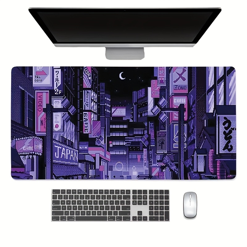 XXL 東京ストリートデスクマット、鮮やかなパープルレトロア - Retro Gaming Desk Setup のレビューと価格